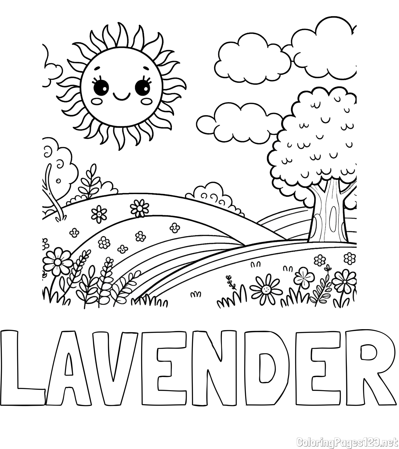 LAVENDER Coloring Page and Sunny Nature Coloring Page
