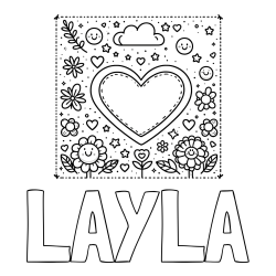 LAYLA Coloring Page and Free Printable Coloring Page of Heart and Flowers