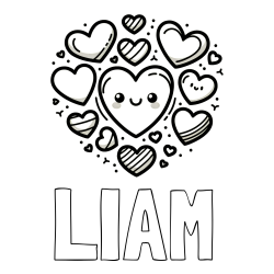 Online Created Coloring Page - LIAM Coloring Page and Coloring Page of a Cute Cat Surrounded by Hearts