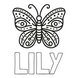 LILY Coloring Page and Butterfly Coloring Page (Simple)