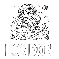 Online Created Coloring Page - LONDON Coloring Page and Coloring Page of a Cute Mermaid in the Sea