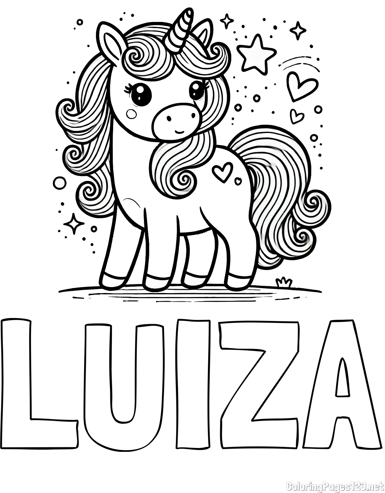 LUIZA Coloring Page and Cute Unicorn Coloring Page