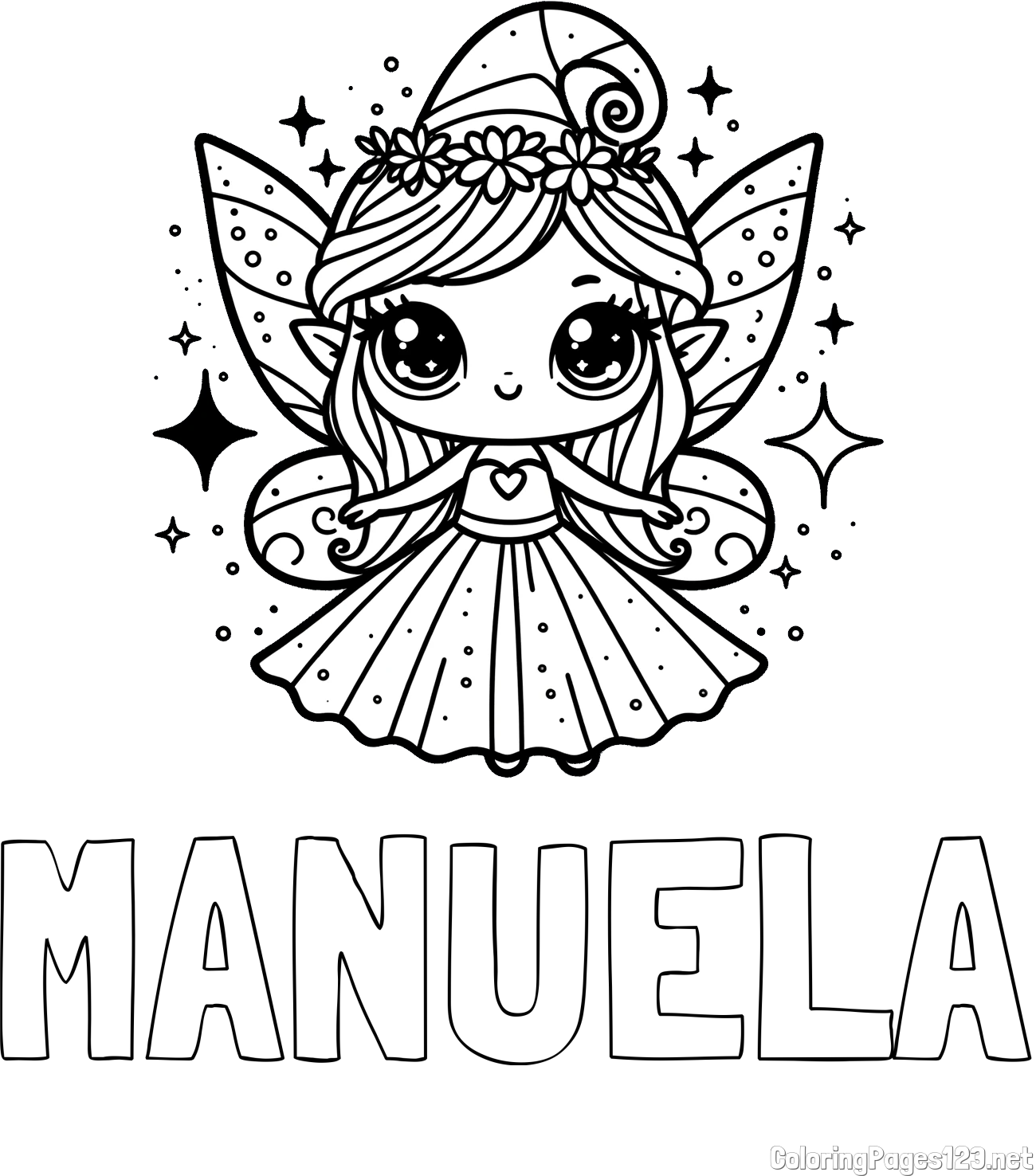 MANUELA Coloring Page and Coloring Page of Adorable Magical Fairy