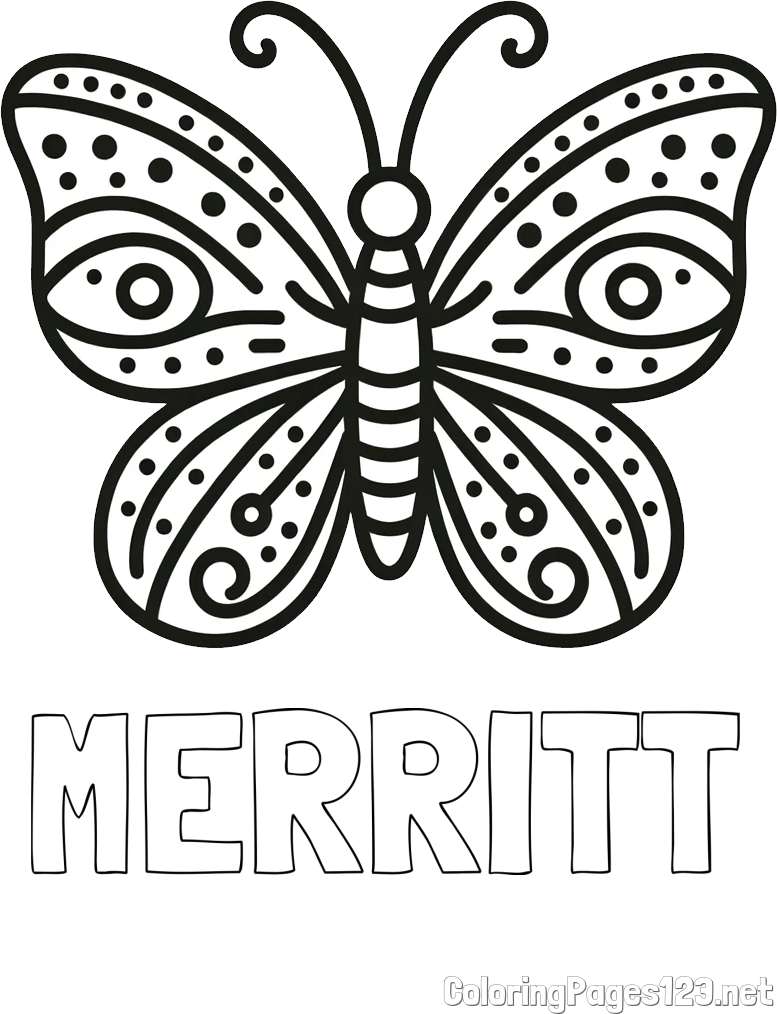 MERRITT Coloring Page and Butterfly Coloring Page (Simple)