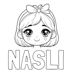 Online Created Coloring Page - NASLI Coloring Page and Cute Girl Face with Bow in Hair Coloring Page