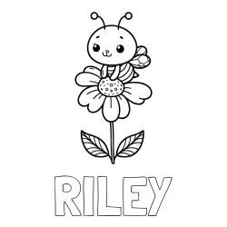Online Created Coloring Page - RILEY Coloring Page and Coloring Page of a Cute Bee on a Flower