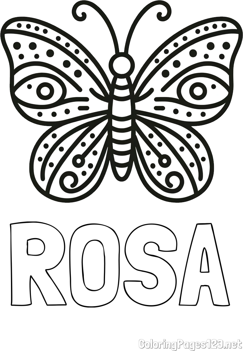 ROSA Coloring Page and Butterfly Coloring Page (Simple)