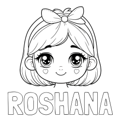 Online Created Coloring Page - ROSHANA Coloring Page and Cute Girl Face with Bow in Hair Coloring Page