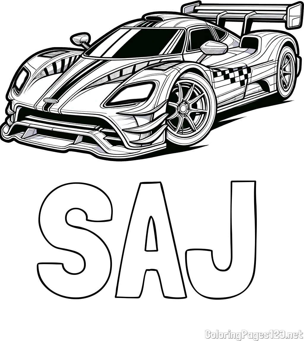 SAJ Coloring Page and Coloring Page of a Futuristic Racing Car