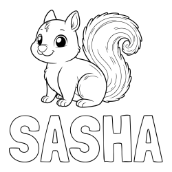 SASHA Coloring Page and Coloring Page of a Smiling Squirrel
