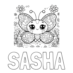SASHA Coloring Page and Cute Butterfly Coloring Page