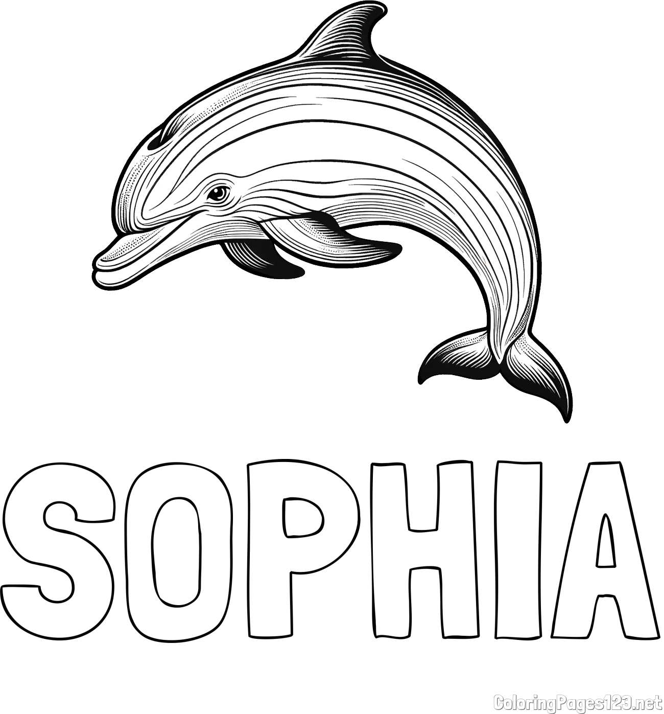 SOPHIA Coloring Page and Coloring Page of a Beautiful Dolphin