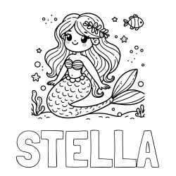 Online Created Coloring Page - STELLA Coloring Page and Coloring Page of a Cute Mermaid in the Sea