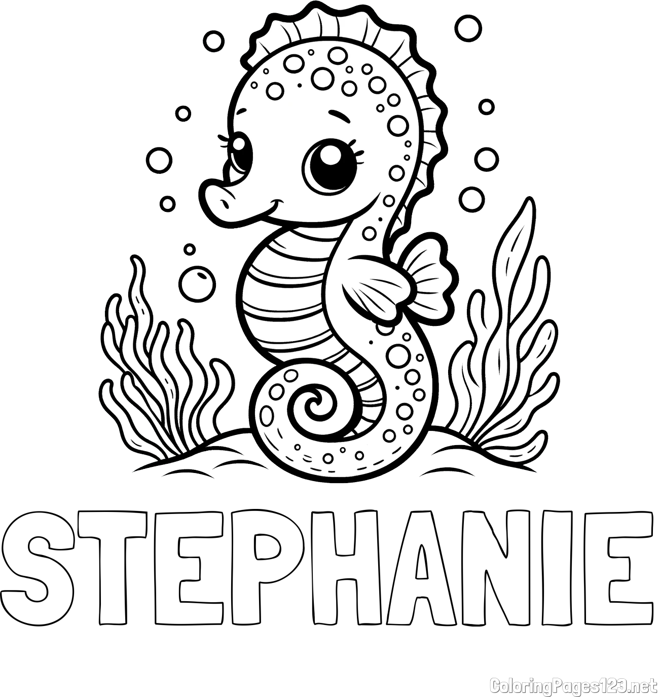 STEPHANIE Coloring Page and Cute Seahorse Coloring Page
