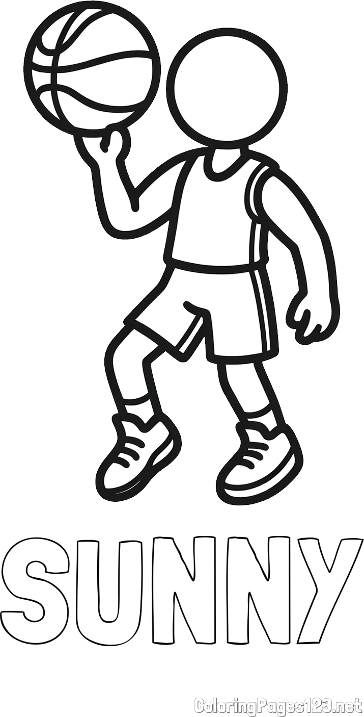 SUNNY Coloring Page and Children's Coloring Page of Basketball Player