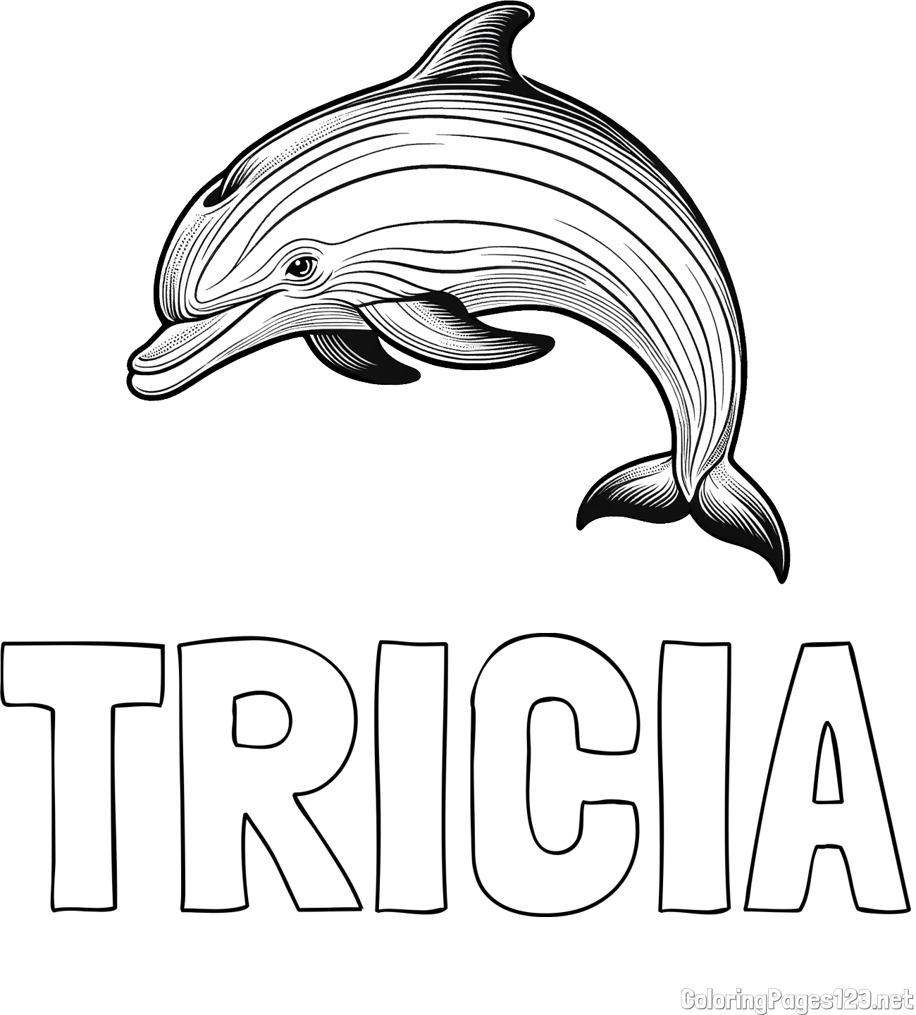 TRICIA Coloring Page and Coloring Page of a Beautiful Dolphin