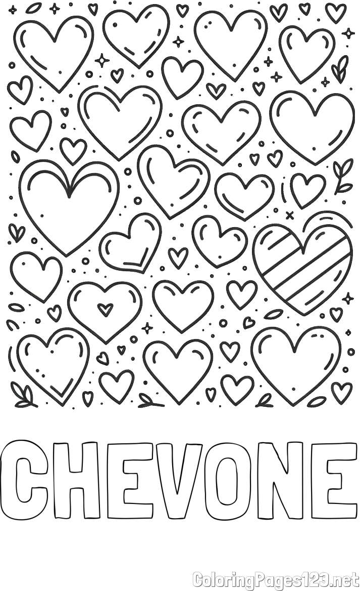 CHEVONE Coloring Page and Children's Coloring Page of Many Hearts