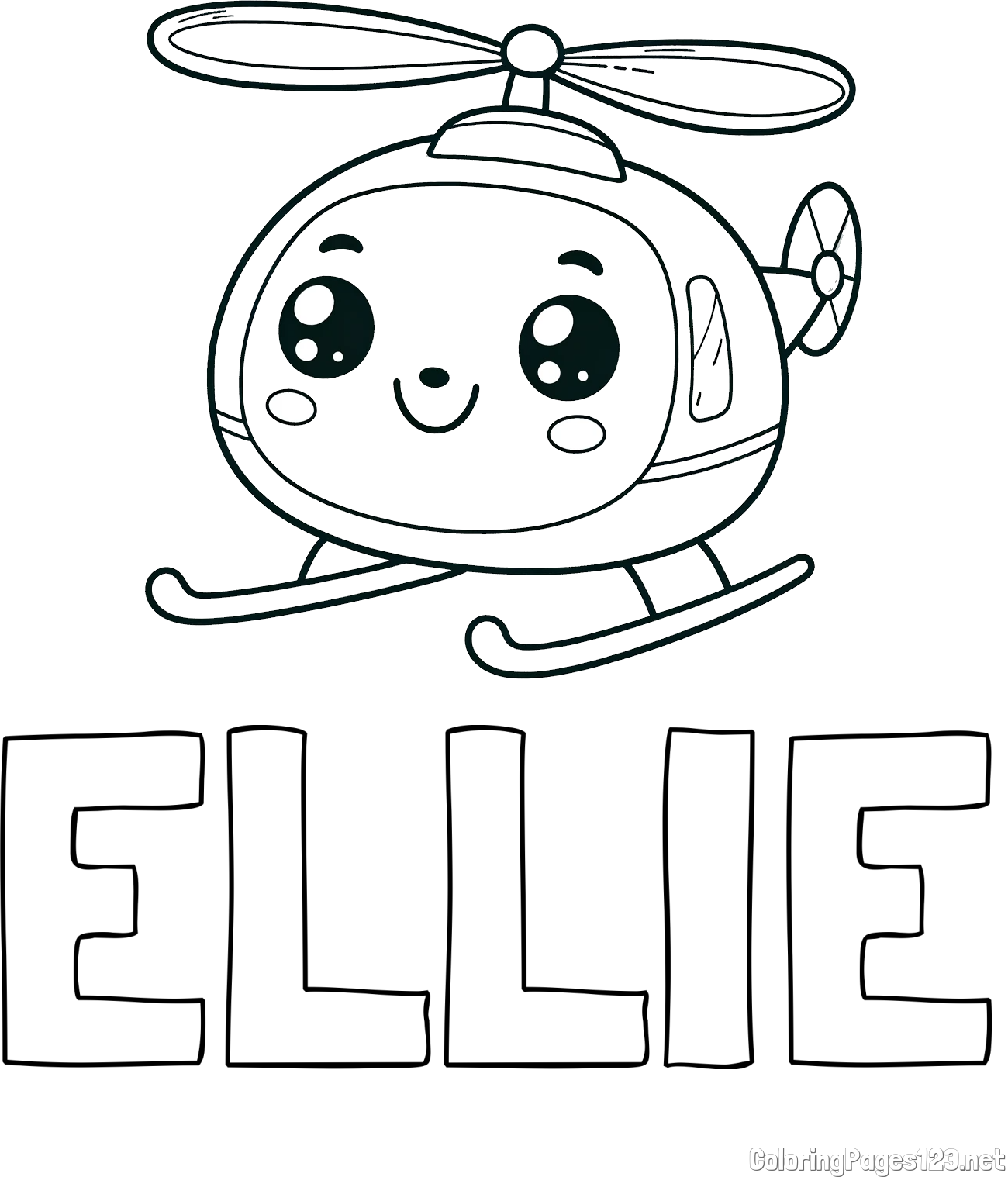 ELLIE Coloring Page and Coloring Page of a Smiling Helicopter