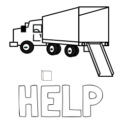 Online Created Coloring Page - HELP Coloring Page and Kids' Truck Coloring Page with Open Trailer