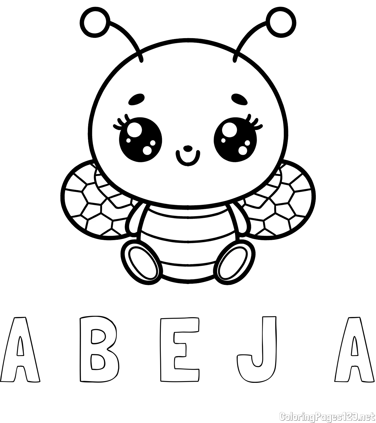 A  B  E  J   A Coloring Page and Children's Coloring Page of a Cute Bee
