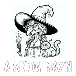 Online Created Coloring Page - A SNOW MAYN Coloring Page and Coloring Page of an Evil Old Witch and a Cat
