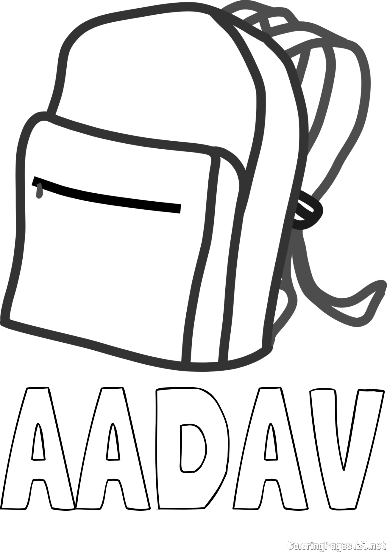 AADAV Coloring Page and School Backpack Coloring Page