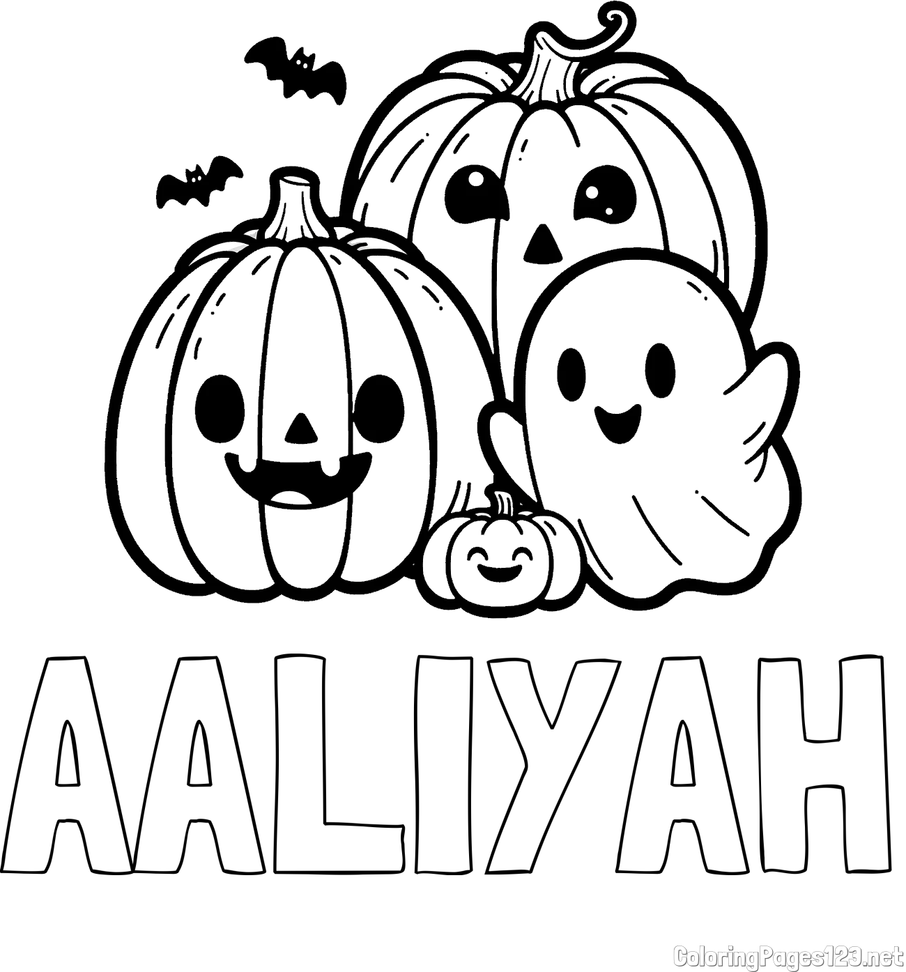 AALIYAH Coloring Page and Halloween Pumpkin and Ghost Coloring Page