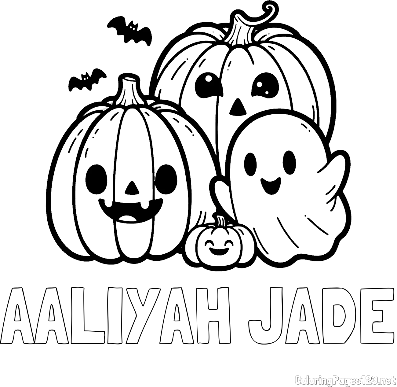AALIYAH JADE Coloring Page and Halloween Pumpkin and Ghost Coloring Page