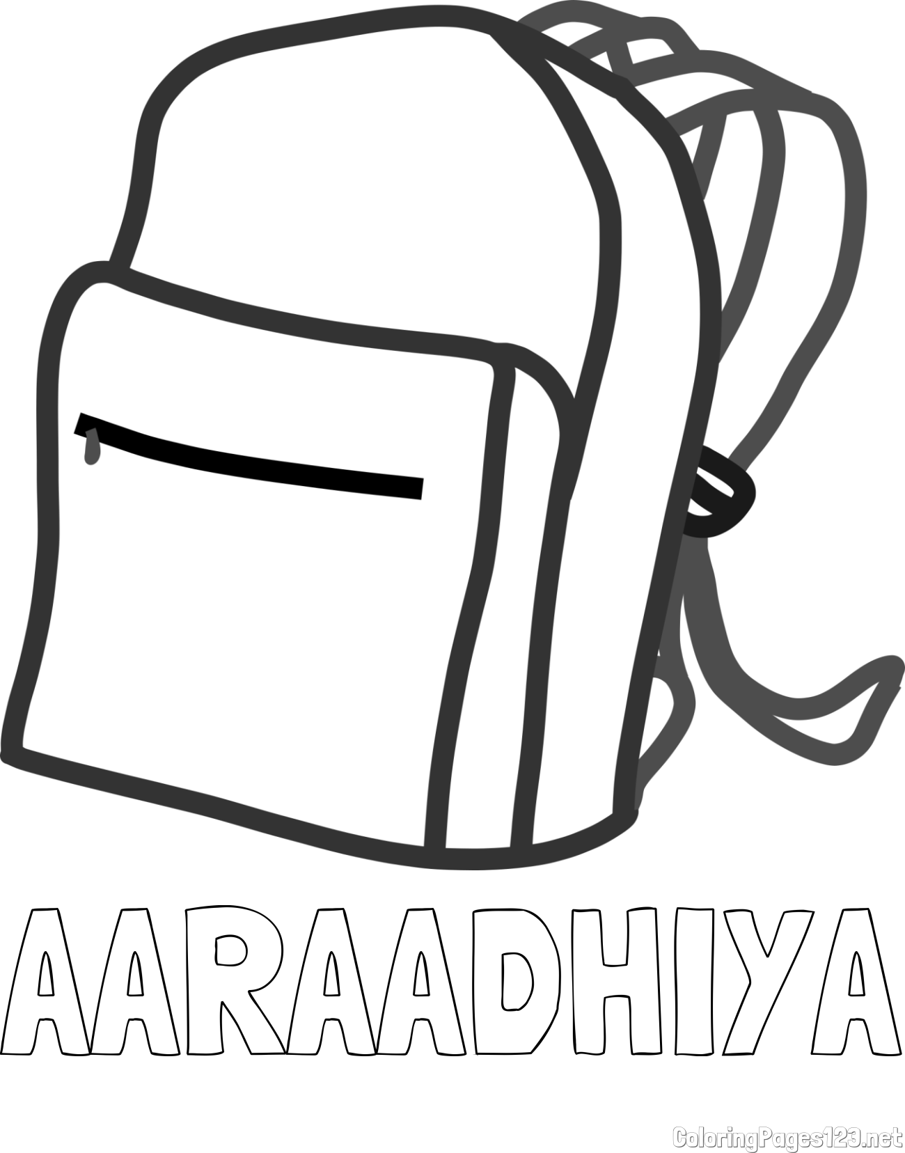 AARAADHIYA Coloring Page and School Backpack Coloring Page