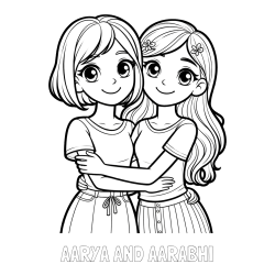 Online Created Coloring Page - AARYA AND AARABHI Coloring Page and Coloring Page of Two Cute Girls Hugging Each Other (Best Friends Forever)