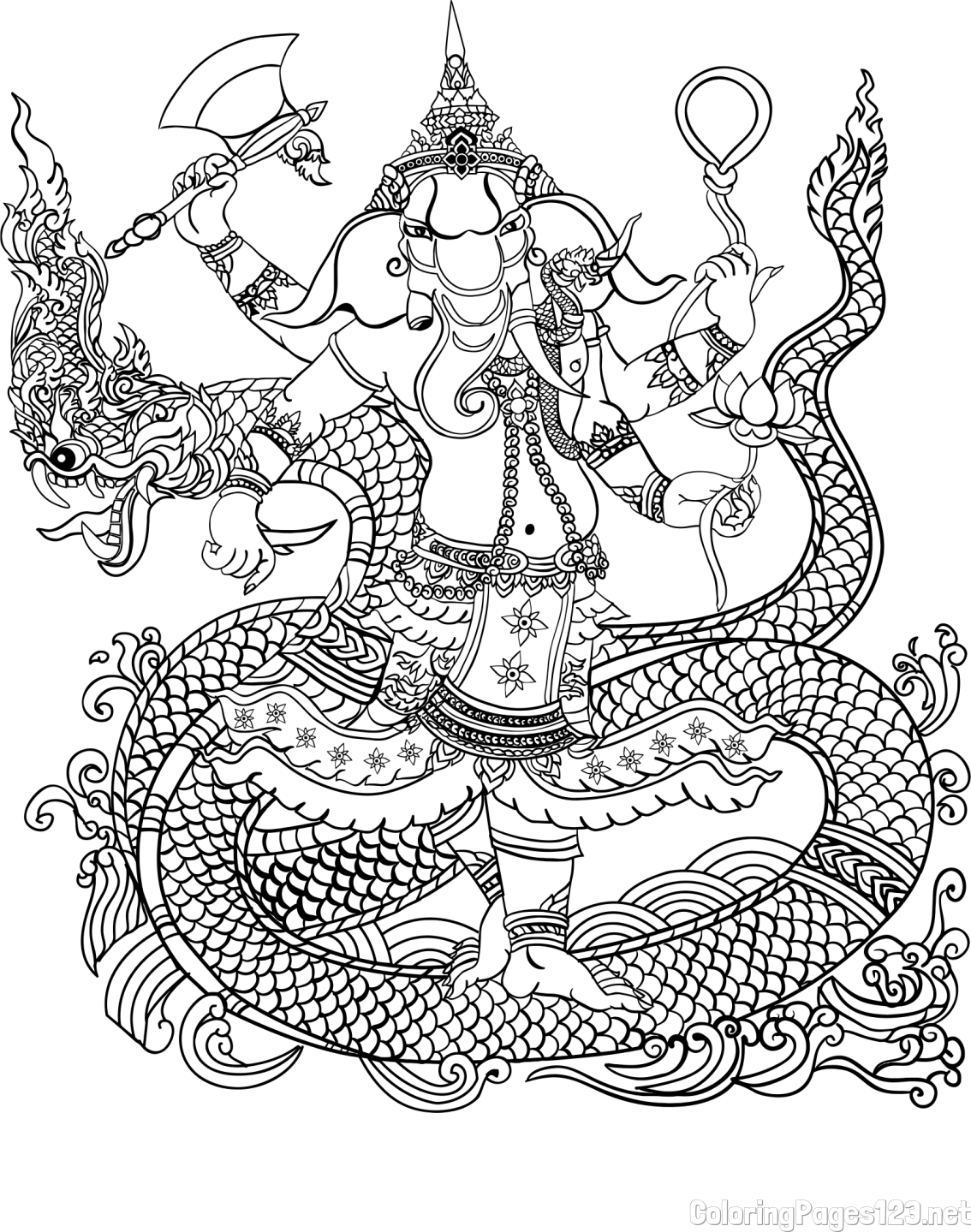 Abstract Elephant and Dragon Coloring Page