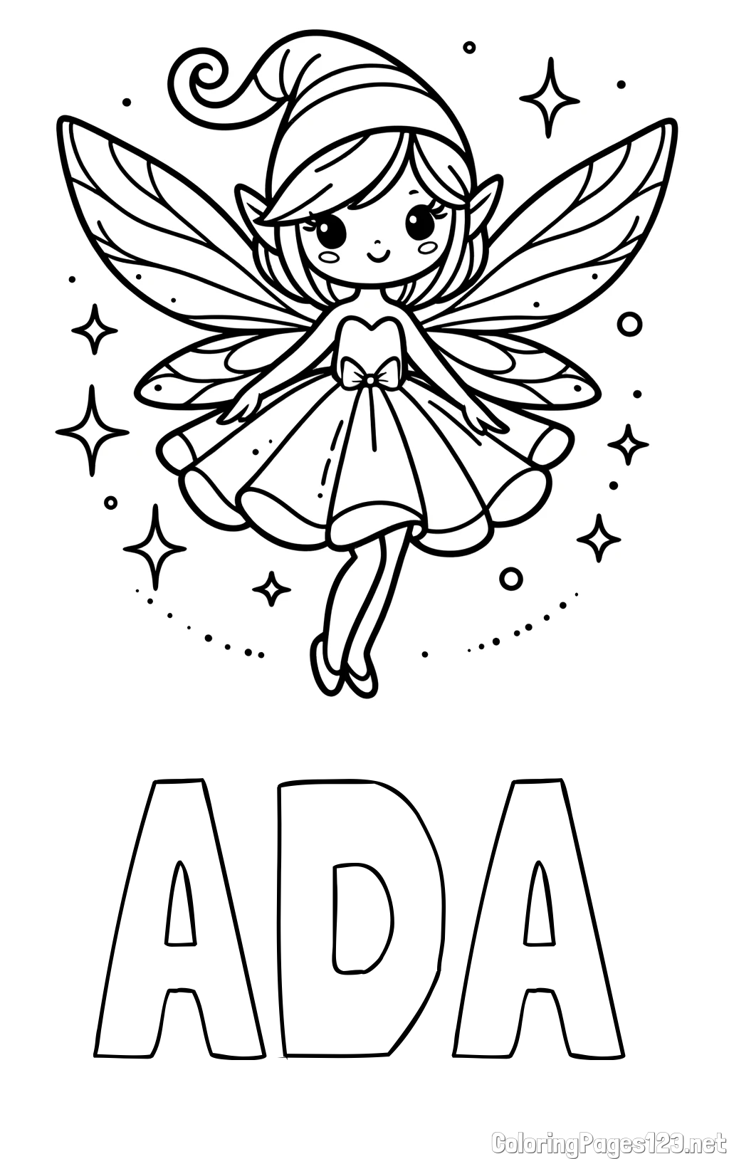 ADA Coloring Page and Children's Coloring Page of a Wonderful Fairy