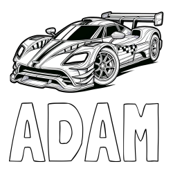 Online Created Coloring Page - ADAM Coloring Page and Coloring Page of a Futuristic Racing Car