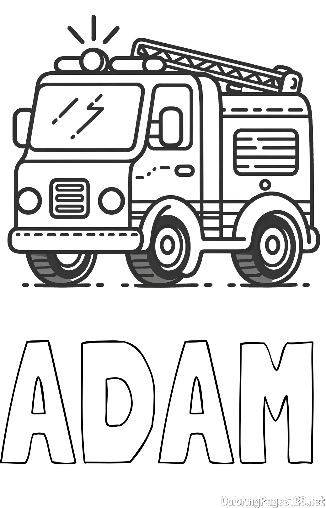 ADAM Coloring Page and Easy Coloring Page of a Fire Truck