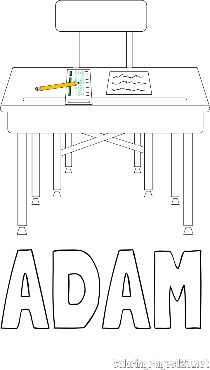 ADAM Coloring Page and School Desk Coloring Page