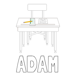 Online Created Coloring Page - ADAM Coloring Page and School Desk Coloring Page