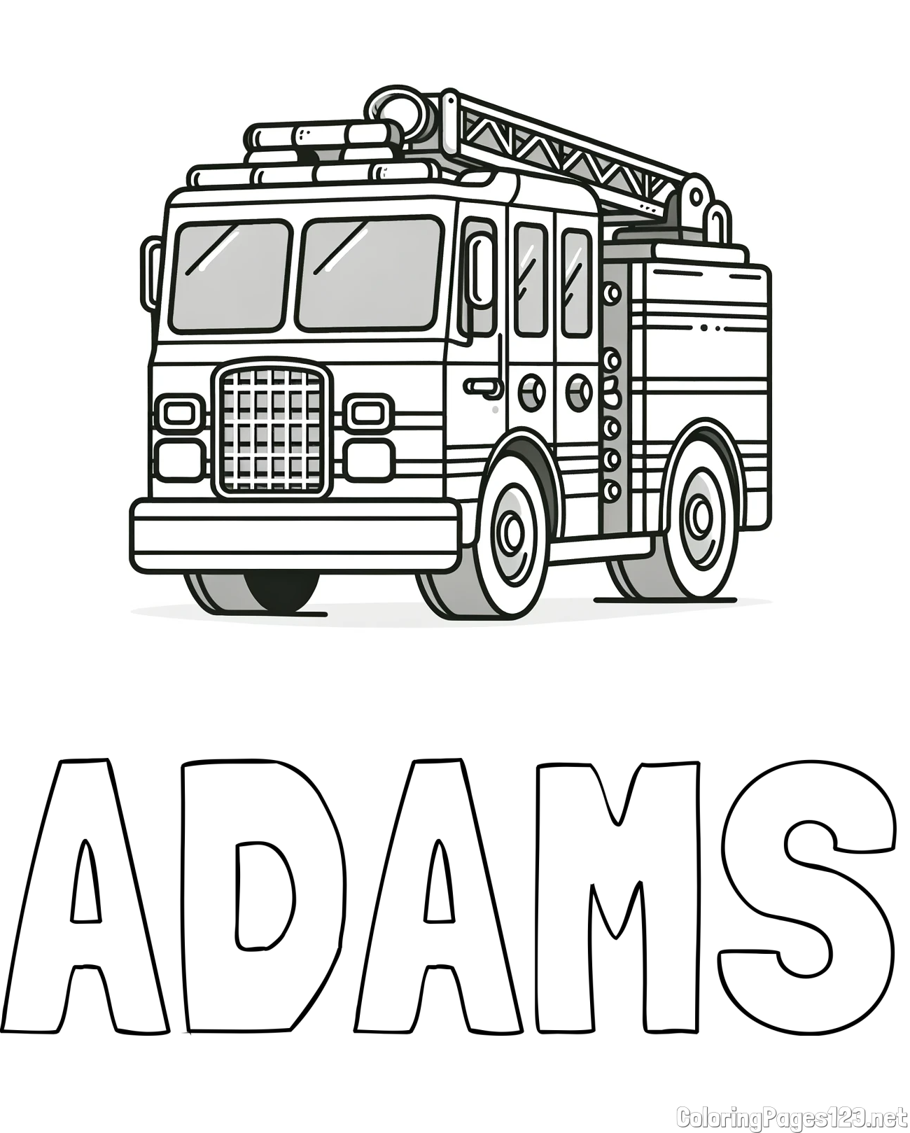 ADAMS Coloring Page and Coloring Page of a Big Fire Truck