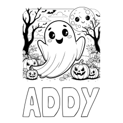 Online Created Coloring Page - ADDY Coloring Page and Halloween Coloring Page of a Ghost with Pumpkins