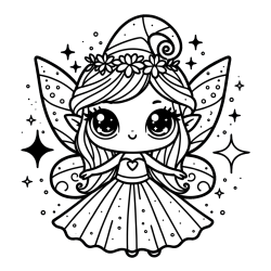 Coloring Page of Adorable Magical Fairy
