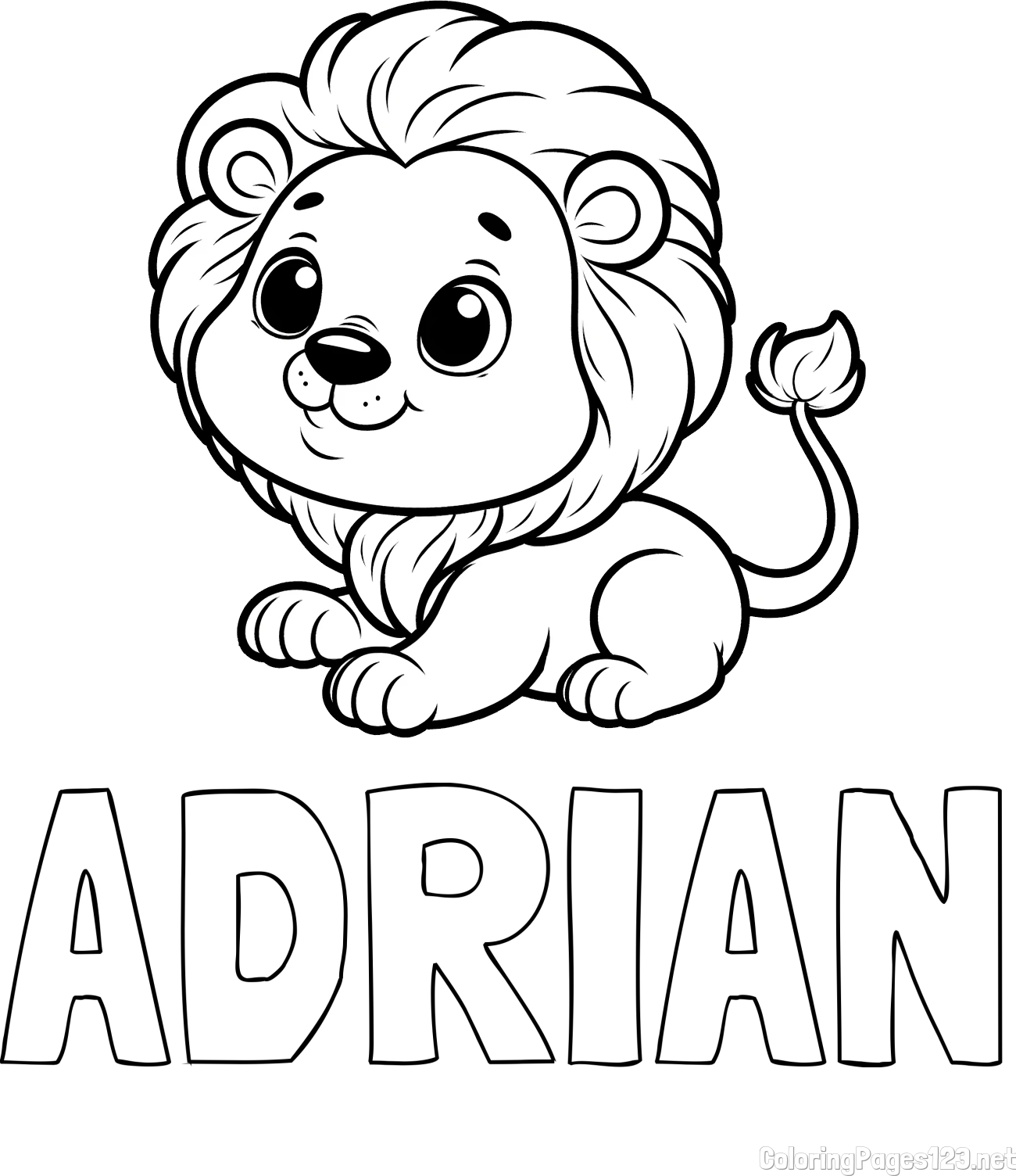 ADRIAN Coloring Page alongside Playful Baby Lion Coloring Page