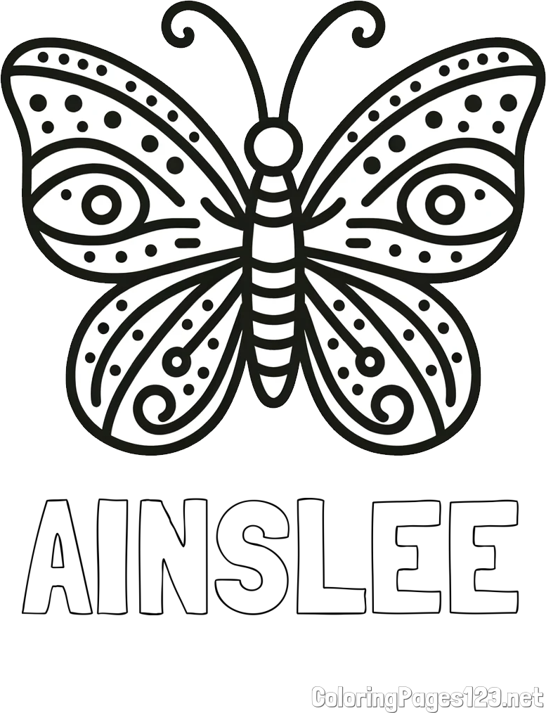 AINSLEE Coloring Page and Butterfly Coloring Page (Simple)
