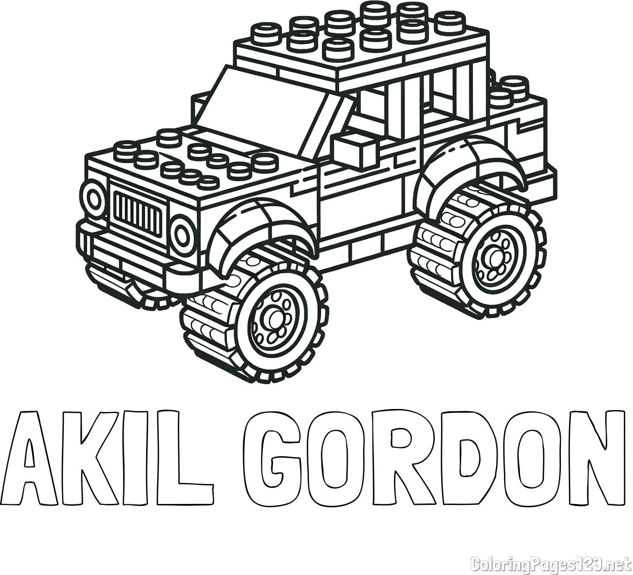AKIL GORDON Coloring Page and LEGO Jeep Coloring Page