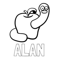 Online Created Coloring Page - ALAN Coloring Page and Apple and Smiling Worm Coloring Page