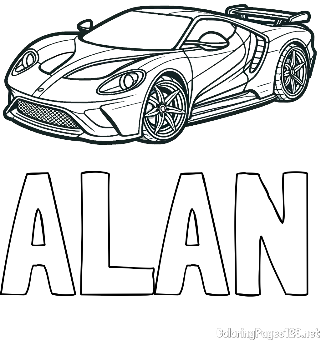 ALAN Coloring Page and Coloring Page of a Fast Sport's Car