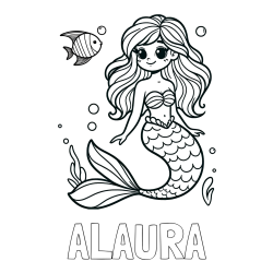 Online Created Coloring Page - ALAURA Coloring Page and Coloring Page of a Little Mermaid and Fish