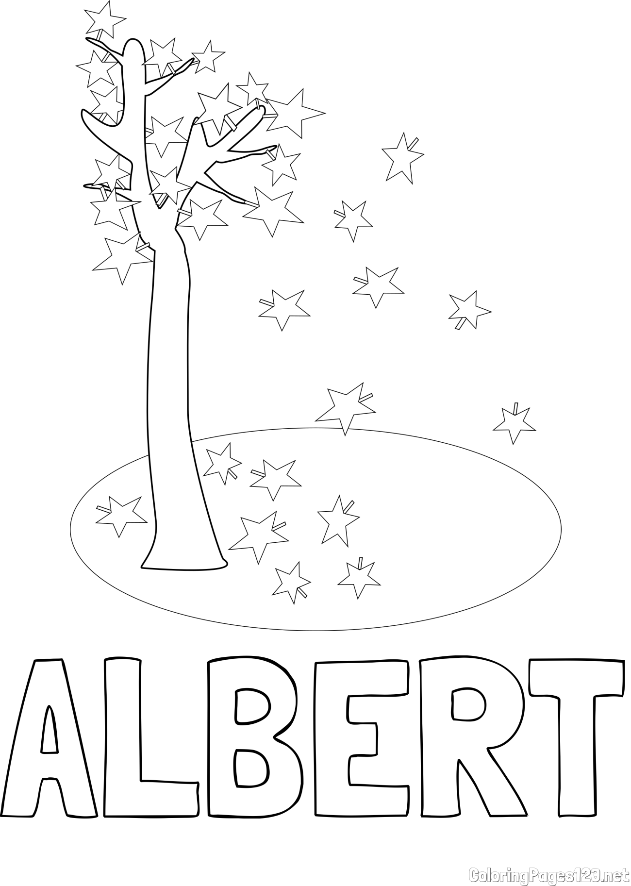 ALBERT Coloring Page and Autumn Tree Coloring Page for Kids