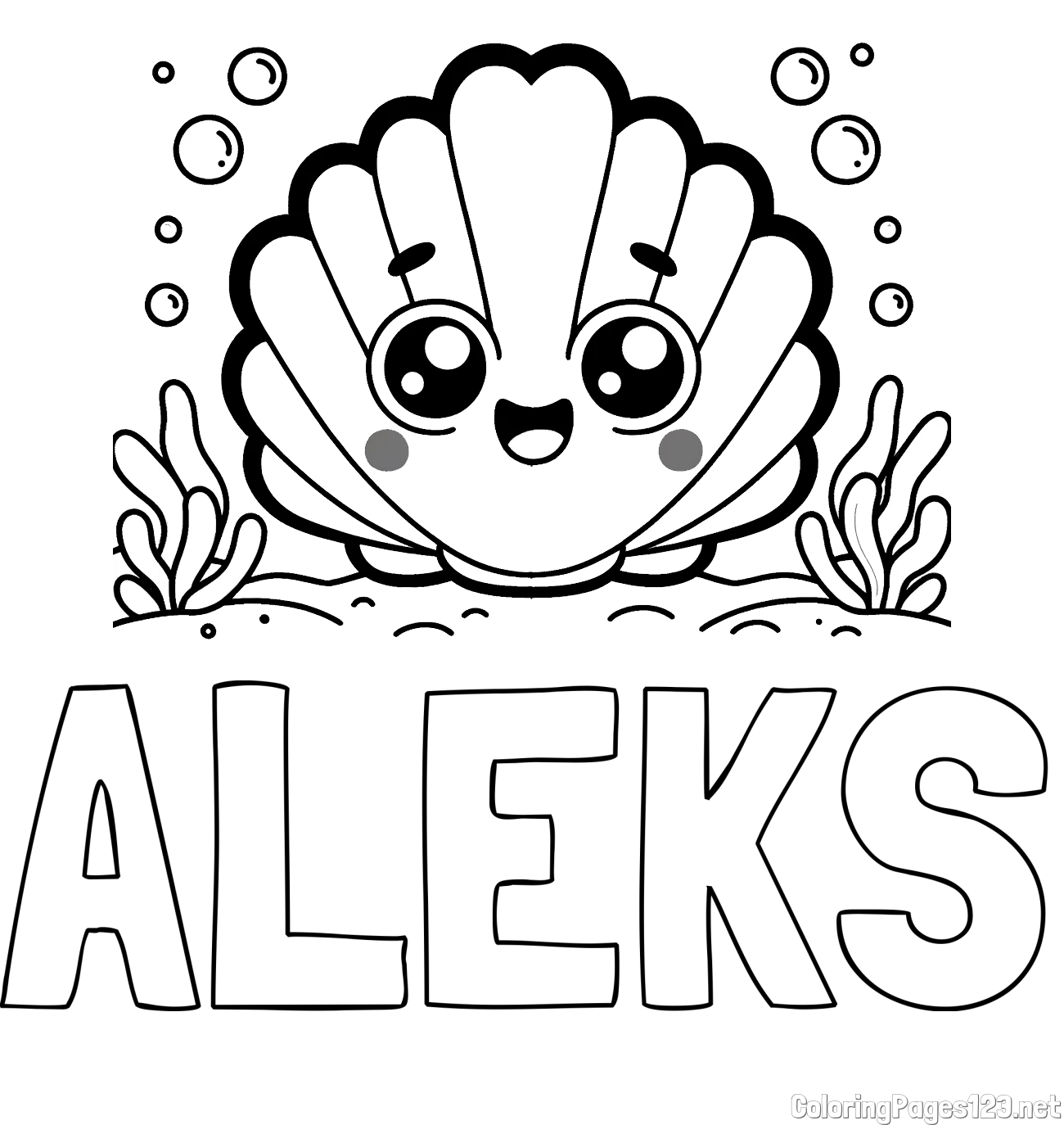 ALEKS Coloring Page and Smiling Seashell Coloring Page for Kids