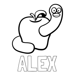 Online Created Coloring Page - ALEX Coloring Page and Apple and Smiling Worm Coloring Page