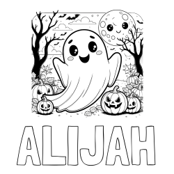 Online Created Coloring Page - ALIJAH Coloring Page and Halloween Coloring Page of a Ghost with Pumpkins