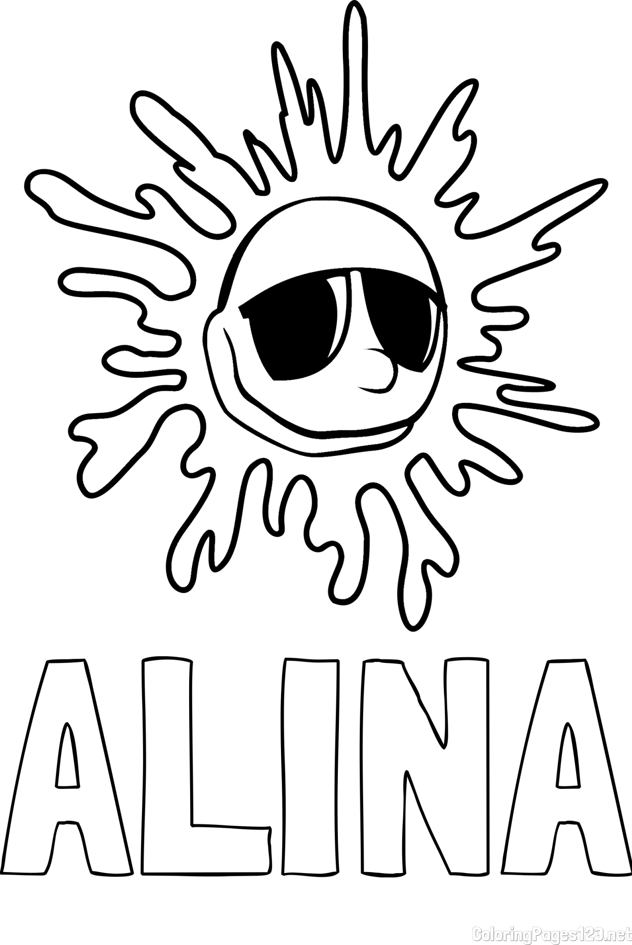 ALINA Coloring Page alongside Smiling Sun Coloring Page
